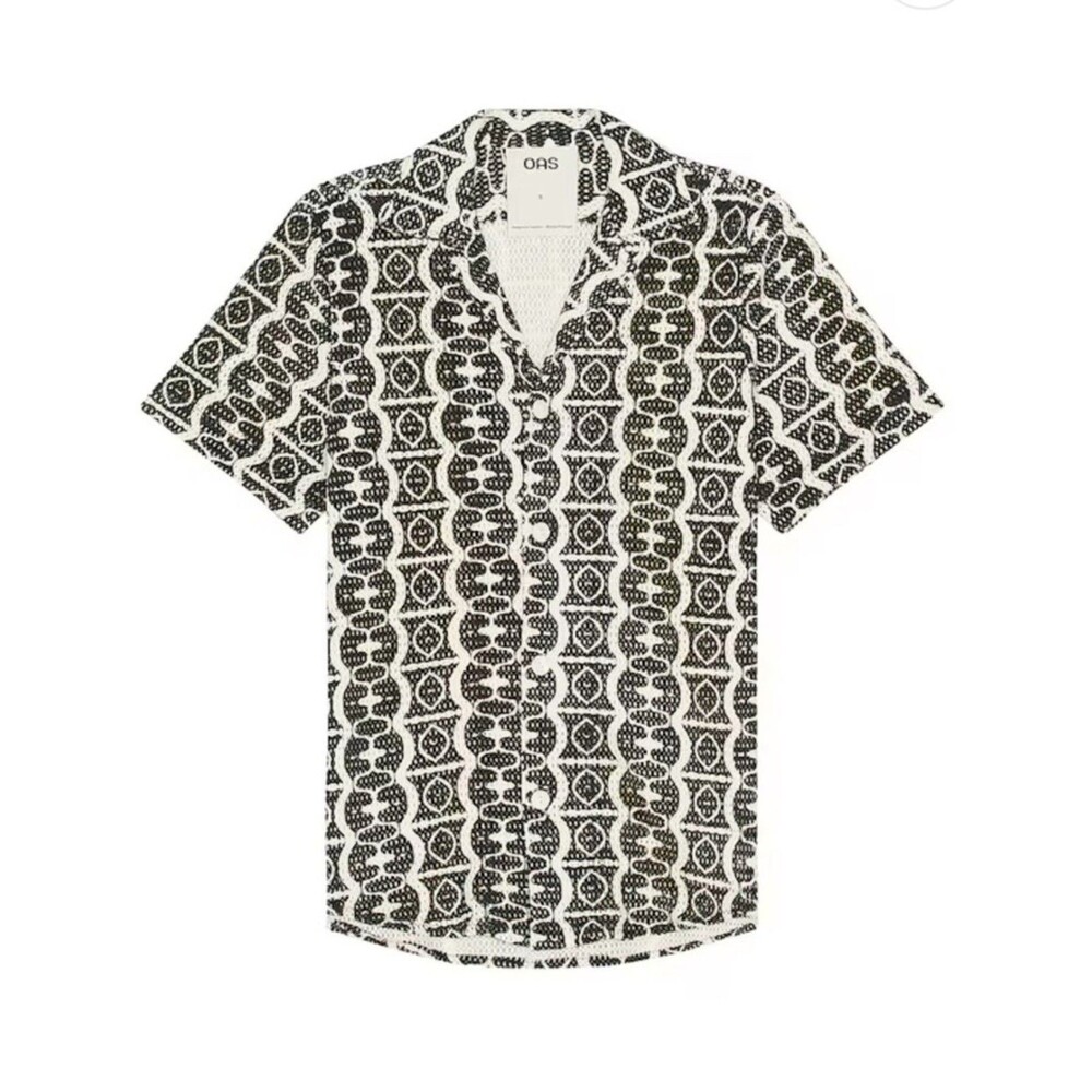 OAS | Men’s Hypnotise Cuba Net Shirt size S Black & Cream Patterned Short-Sleeve